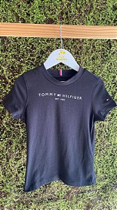 Camiseta Preta Logo Escrita - Tam 4 (4 anos) - Tommy Hilfiger