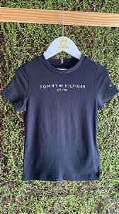 Camiseta Preta Logo Escrita - Tam 3 (3 anos) - Tommy Hilfiger