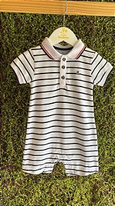 Polo Romper Listrado - Tam 12m (12 a 18 meses) - Tommy Hilfiger
