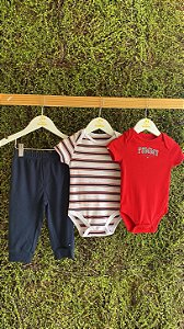 Conjunto 3 Peças Listrado/Red - Tam 12m (12 a 18 meses) - Tommy Hilfiger