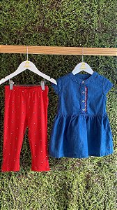 Conjunto Blusa Jeans Calça Vermelha - Tam 2 (2 anos) - Tommy Hilfiger