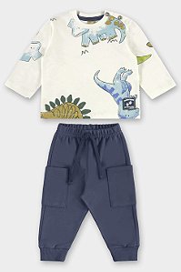 Conjunto Blusão Dino Branco Verde/Azul - Tam 3 - Up Baby