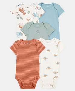 Kit 5 Bodys Dino Listrado Marrom - 3m (1 a 3 meses) - Carter's