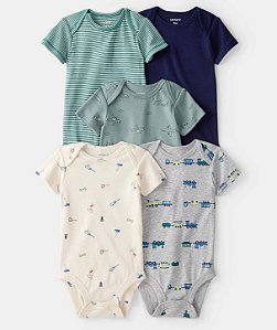 Kit 5 Bodys Trem Verde/Azul - 6m (3 a 6 meses) - Carter's