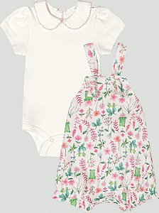 Conjunto Body Jardineira Rosa e Sapo Tam P - Up Baby
