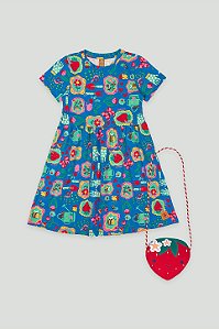 Vestido Azul Morango com Bolsa - Tam 2 - Up Baby