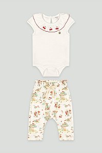 Conjunto Body Bordado Calça Rata/Cereja - Tam RN - Up Baby