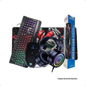 Combo Gamer 4x1, Teclado ABNT2 BPC-K7038 Rainbow, Mouse 2400DPI BPC-M781, Headphone BPC- H1 RGB, Mousepad MP-7035C11