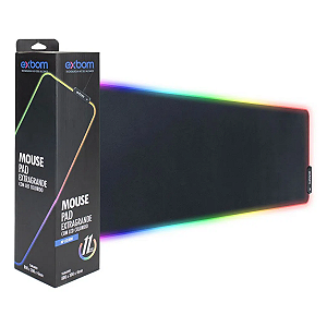 MOUSE PAD GAMER EXBOM MP-LED3080 PRETO C/ BORDA DE LED/RGB CM 03308 (800x300x4mm) BOX