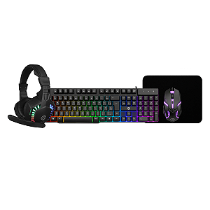 Kit Gamer 4 em 1 BrazilPC BPC-7123/804 Teclado Mouse Headset com Microfone e Mousepad USB Preto