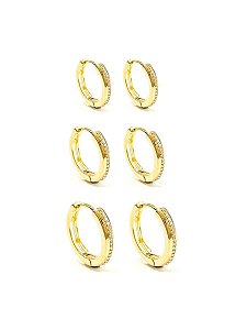 Kit de Brincos Argolinha Com Micro Zircônia Folheadas a Ouro 18k