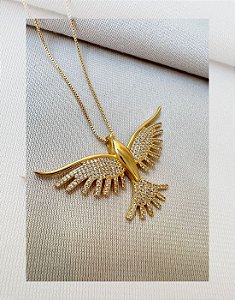 Colar Feminino Espirito Santo Folheado a Ouro 18 Cravejado de Zircônia