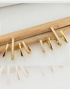 Brinco Ear Cuff Grade Folheado a Ouro 18K com Detalhes de Zircônia