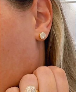 Brinco Chuveirinho Redondo Cravejado de Zircônia Folheado a Ouro 18K