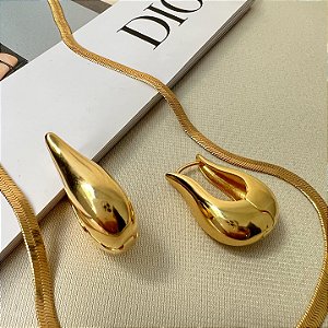 Brinco Gota Argola banhado a ouro 18k