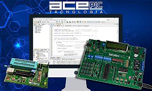 Pacote Didático II – CURSO Online Microcontroladores PIC + Placa Desenvolvimento ACEPIC PRO V8.2 (PIC18F4520) + Gravador ACEUSB