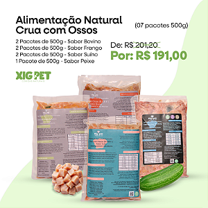 Alimentação Natural Crua com Ossos (07 pacotes 500g)
