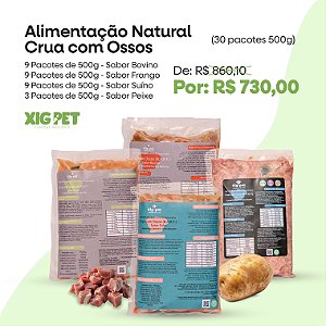 Alimentação Natural Crua com Ossos (30 pacotes 500g)