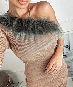 Vestido Tricot Plumas Nude