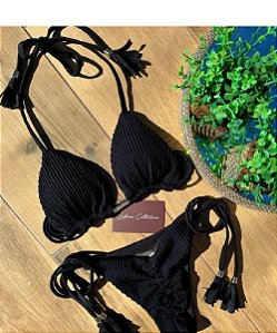 Biquíni Santorini  Preto Texturizado  Reversível e Empina Bumbum