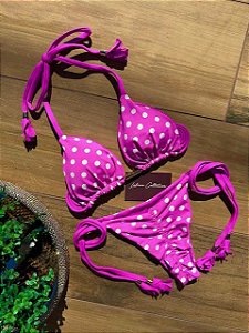 Biquíni Santorini Poá Rosa Empina Bumbum Reversível