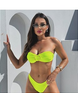 Biquíni Cancún Tomara que Caia Amarelo Neon Glow com Fivela