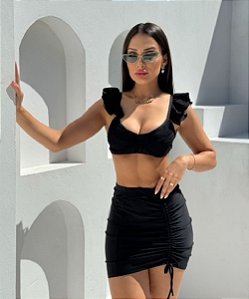 Mini Saia Franzida Preto