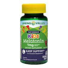 Suplemento dietético em comprimidos mastigáveis ​​de melatonina Spring Valley Kids, sabor uva, 1 mg, 60 unidades