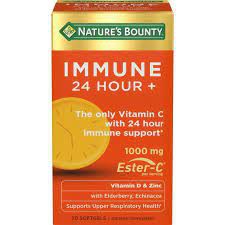 Nature's Bounty Immune 24 Vitamina C, D e Zinco para Suporte Imunológico, cápsulas moles de 1000 mg, contagem de 50