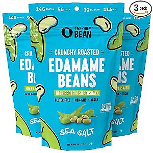 O Único Feijão - Feijão Edamame Torrado Crocante (Sal Marinho) - Lanches Keto (2g Líquido) - Lanches Saudáveis ​​Ricos em Proteínas (14g Proteína) - Baixo teor de Carboidratos e Calorias, Lanche Sem Glúten,
