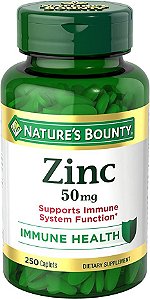 Nature's Bounty Zinc 50 mg, suporte imunológico e suplemento antioxidante, promove a saúde da pele 250 cápsulas