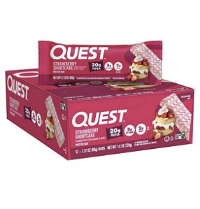 Barras de Proteína Quest – Sabor Bolo de Morango (12 Unidades)