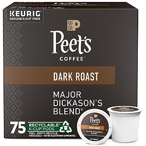Peet's Coffee, cápsulas Keurig K-Cup torra escura - Major Dickason's Blend, 75 unidades (1 caixa com 75 cápsulas K-Cup)