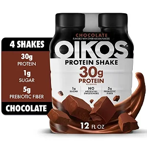 Shake de Proteína Oikos, Longa Vida, Sabor Chocolate, 30g de Proteína, 355ml, Caixa com 4 Garrafas