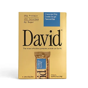 Barras David High Protein, Massa de Biscoito com Gotas de Chocolate, 28g de Proteína 4 Unid