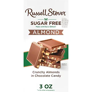 RUSSELL STOVER Barra de Chocolate com Amêndoas e Sem Açúcar 90 Gramas