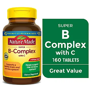 Nature Made Super B-Complexo com Vitamina C e Ácido Fólico – 160 Comprimidos