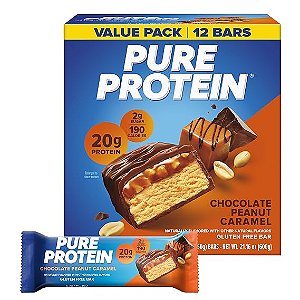 Pure Protein Barra de Proteína Chocolate, Amendoim e Caramelo 20g de Proteína | Baixo Açúcar | Sem Glúten | Caixa com 12 Unidades