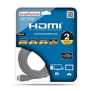 Cabo HDMI 2.0v 4k Alta performance 2 metros Brasforma