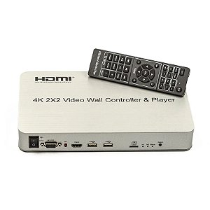 Vídeo Wall Controlador 2X2, HDMI  4K, 4 Telas, entrada USB Player