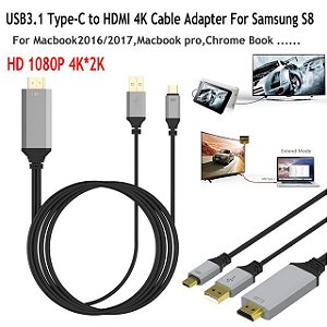 Cabo Hdmi Type C Para Celular Samsung S8