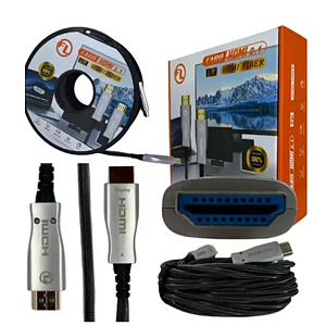 Cabo Hdmi 2.1 Fibra Optica Nylon E Malha 8k Ultra Hd 50m