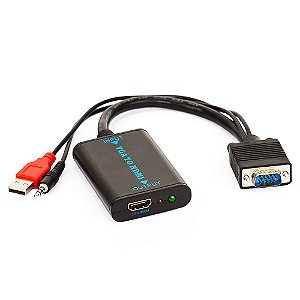 Cabo Conversor Vga Macho Para Hdmi Fêmea Com Áudio Usb