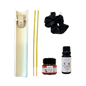 Kit Day Spa: Incensário + 2 Incensos + Mini escalda pés + Mini Óleo + Scrunchie