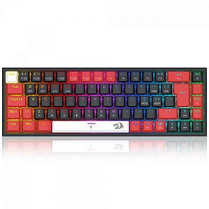TECLADO MECANICO GAMER REDRAGON CASTOR PRO SEM FIO RGB PRETO E VERMELHO SWITCH MARROM