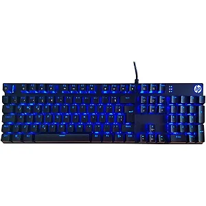 Teclado Mecânico Gamer HP GK400F, USB, LED Azul, Switch Blue, ABNT2, Preto