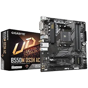 Placa Mãe Gigabyte B550m Ds3h Ac, AMD Am4, Matx, DDR4, Wi-fi, HDMI, Dvi-d, USB 3.2