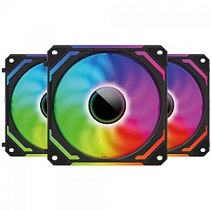 Kit com 3 Fans Redragon Magnetico ARGB Infinity Mirror Pretas Interligáveis 120 mm GC-F012