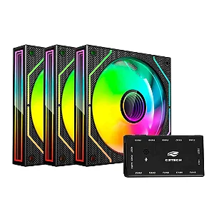 KIT FAN CONTROLADORA PRETO RGB 6 UNI F9-L320RGB C3TEC