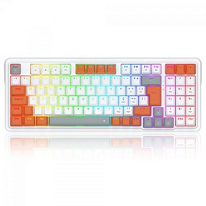 Teclado Mecânico Gamer Redragon Gloria, RGB, Switch Dust-Proof Red, ABNT2, Branco e Laranja, K664WOG-RGB (PT-RED)
